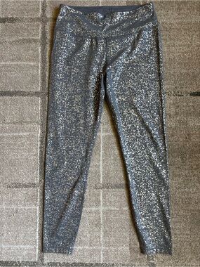 SWEATY BETTY Disco Metallic Silver Leggings Large